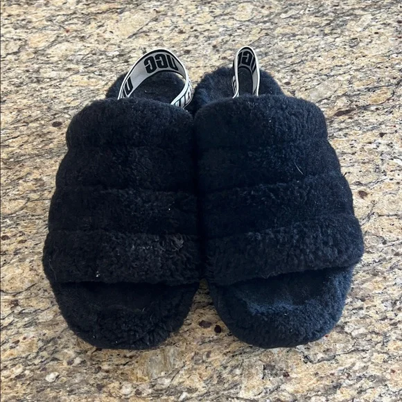 UGG Black Fluffy Slippers - Picture 2 of 4